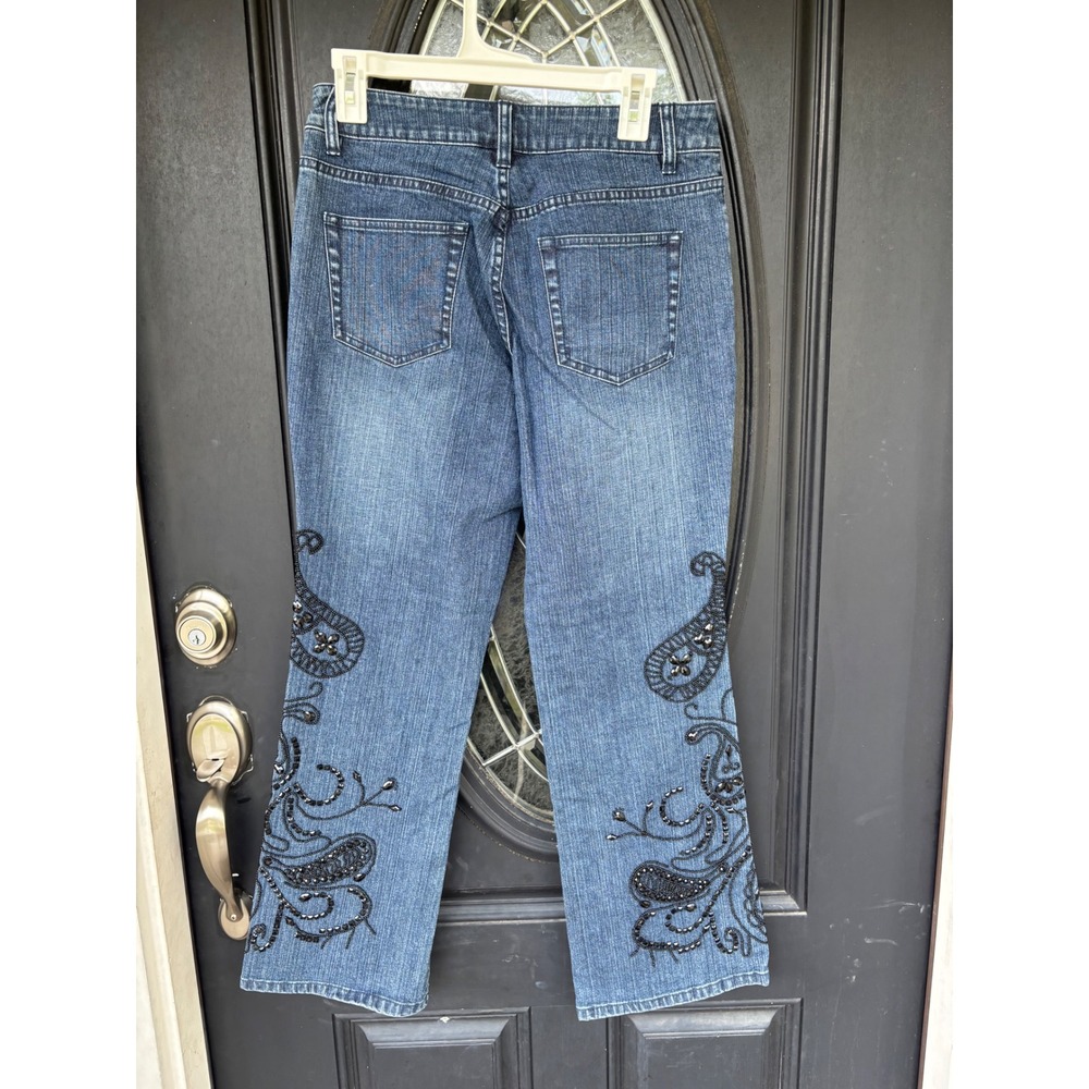 Coldwater Creek Blue Beaded Paisley Embroidered Jeans‎ P10 Medium Wash Straight - Picture 7 of 12